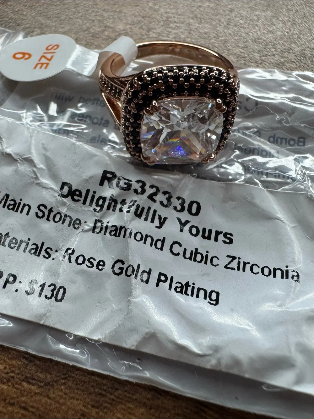 Delightfully Yours Rose Gold Cushion-Cut Halo Ring with Black Accent Stones